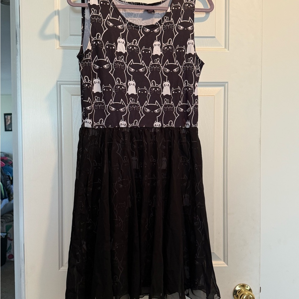 Charming Black Cat Print Dress